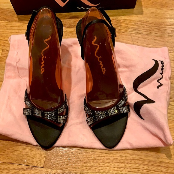 Black Luster Satin Formal Heels - Picture 2 of 7